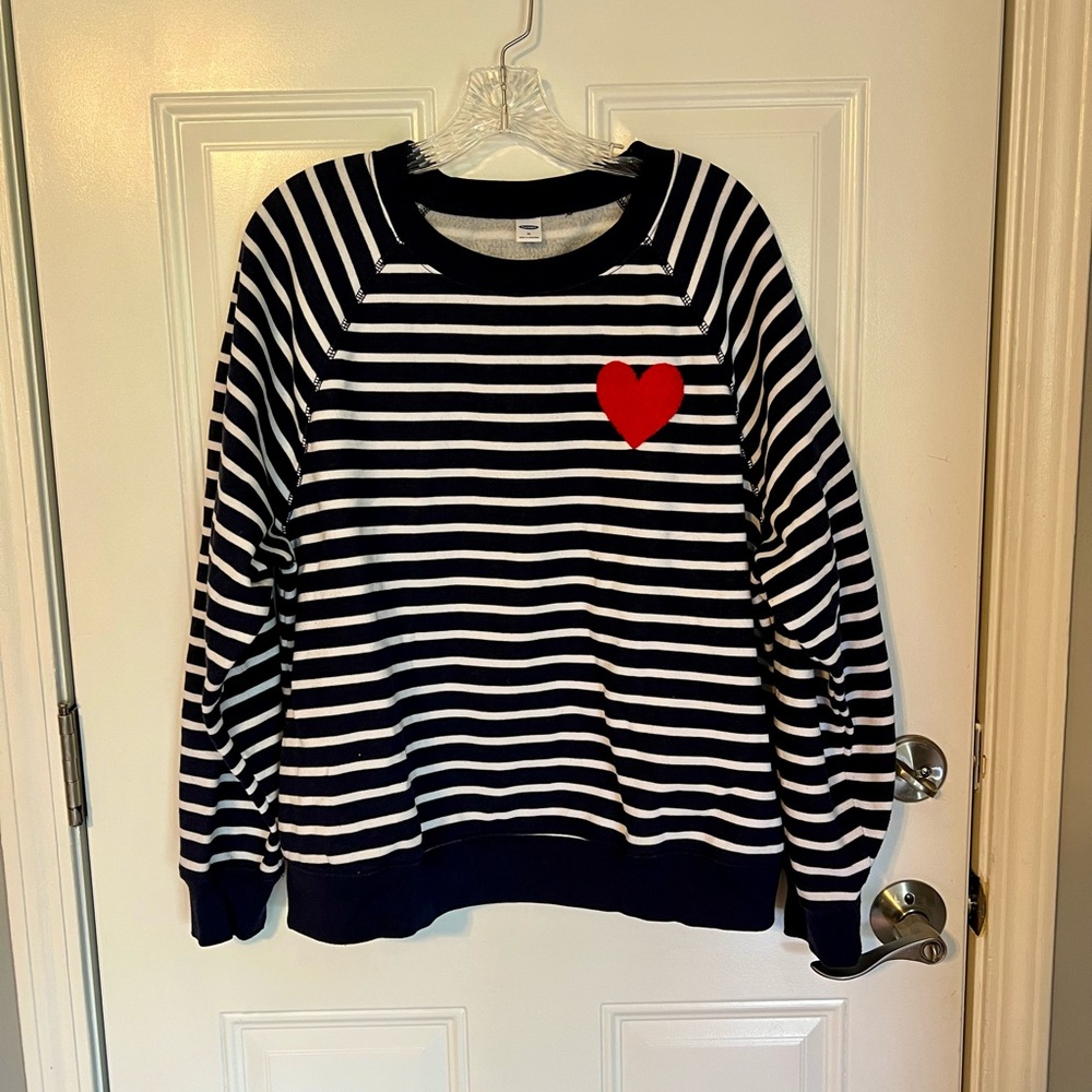 Old Navy Navy and White Striped Sweatshirt with Red Heart